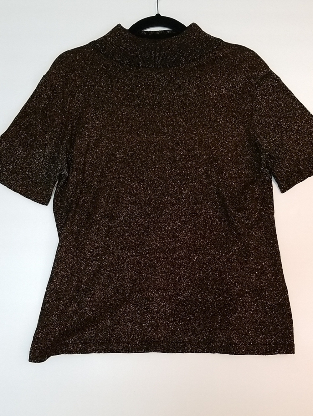 Jessica Brown Metallic Short-Sleeve Mock Neck Tee